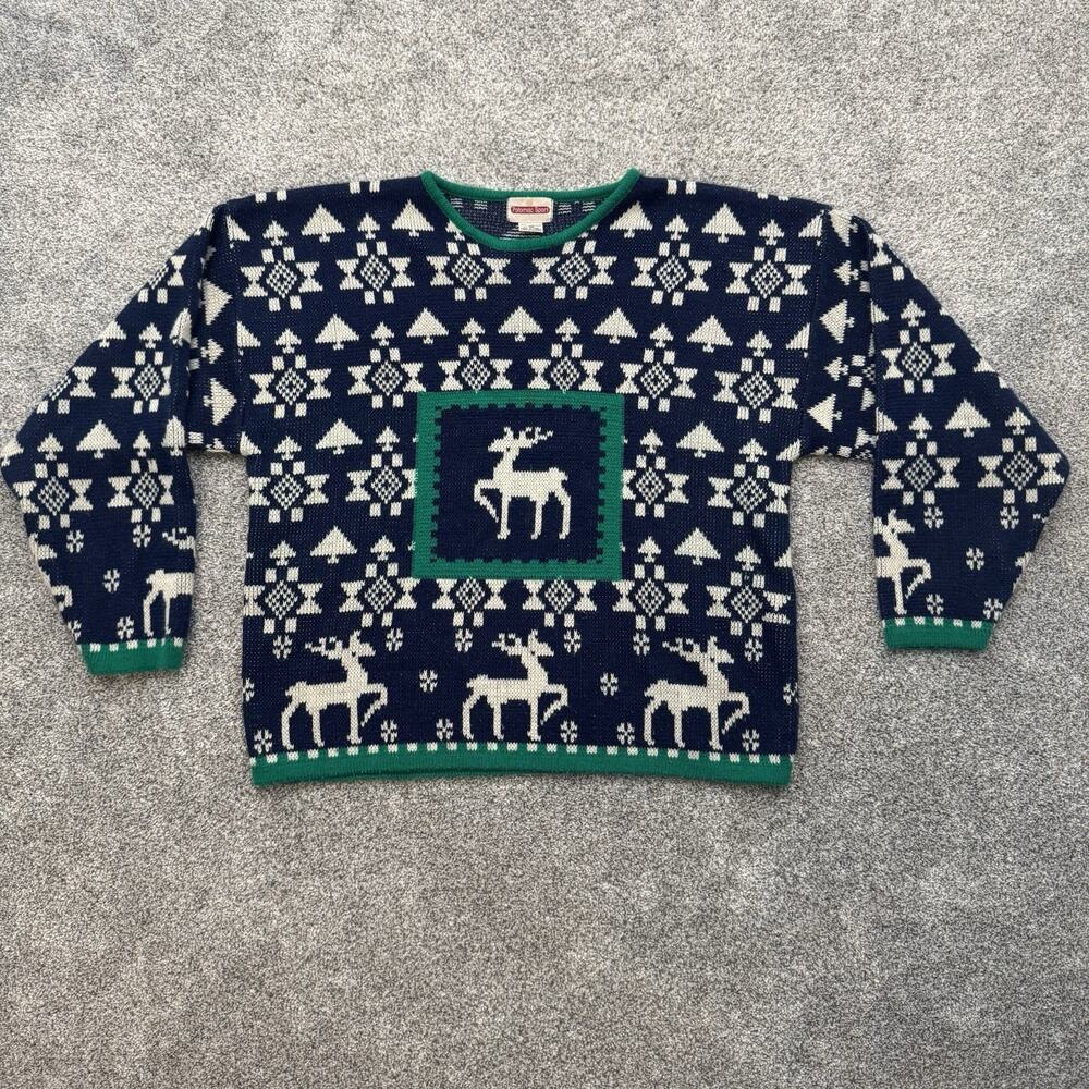 Vintage Christmas Sweater XL Fair Isle Ugly Reindeer Snowflakes Holiday 80s 90s
